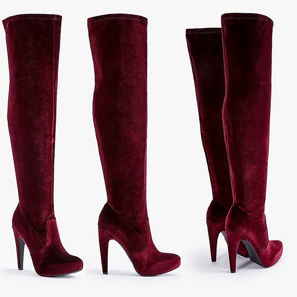 JustFab Shoes - 💎JustFab Velour Burgundy Heeled Boots💎